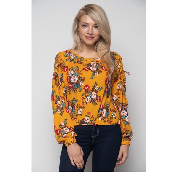 Yellow Floral Long Sleeve Top - Picture 2 of 6